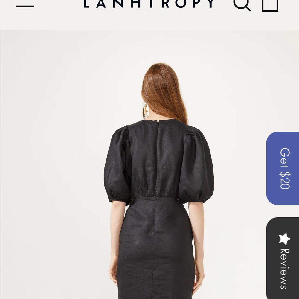 NWT Lanthropy  Linen Puff sleeve midi dress - Picture 2 of 5
